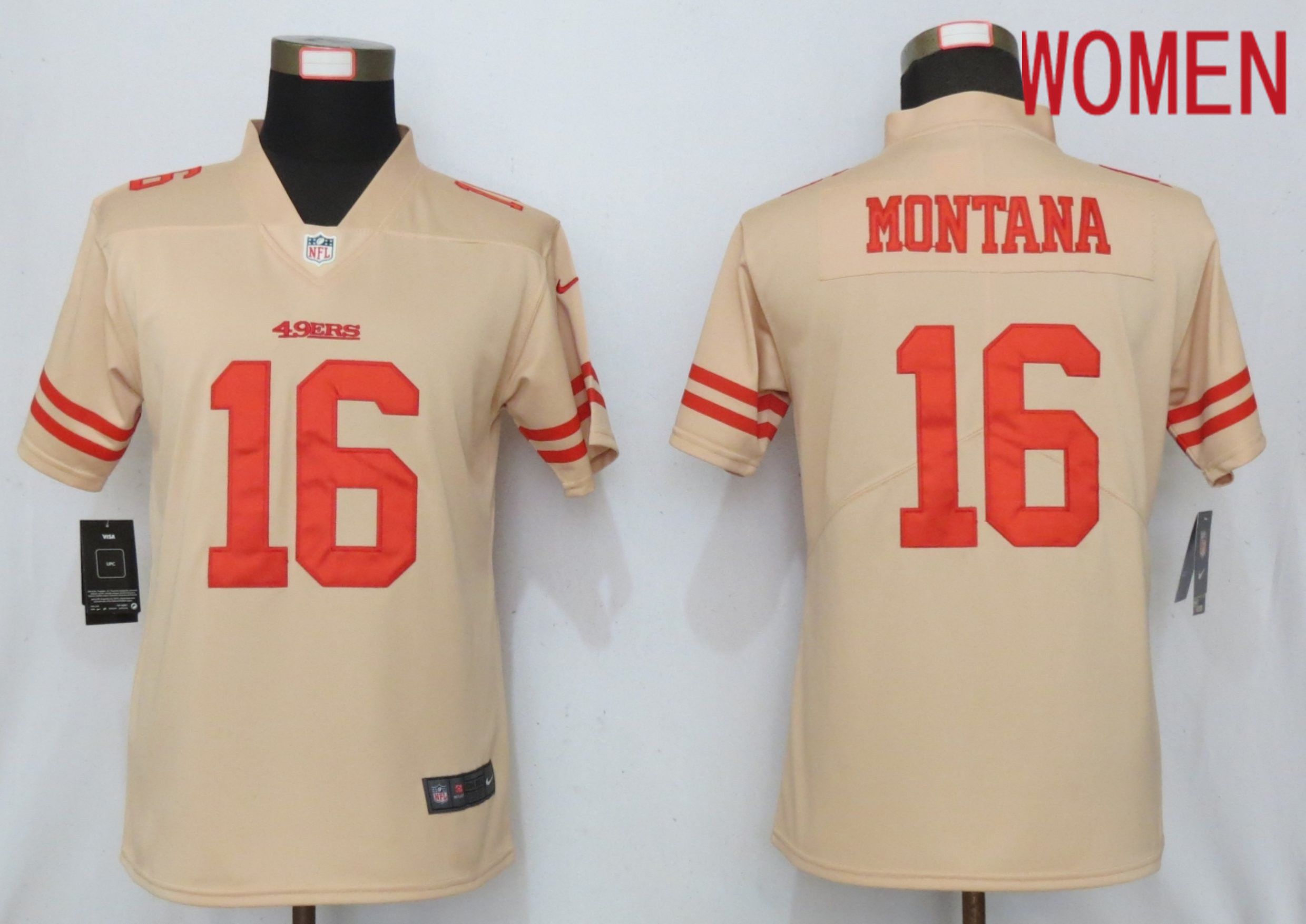 Women San Francisco 49ers 16 Montana 2019 Vapor Untouchable Nike Gold Inverted Elite Playe NFL Jerseys